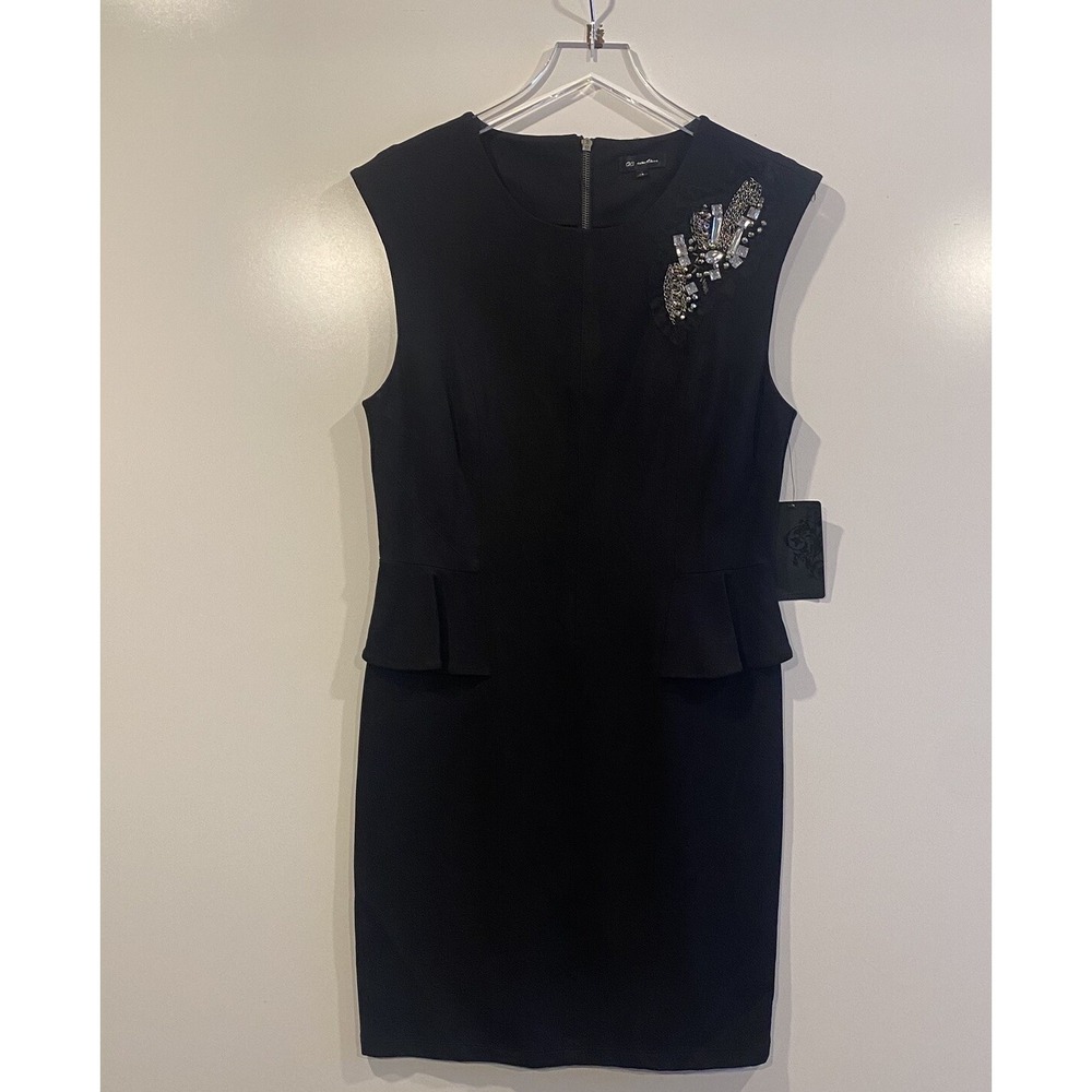 CC Couture Black Peplum Sheath Dress Crystal Embellished Womens Large NWT